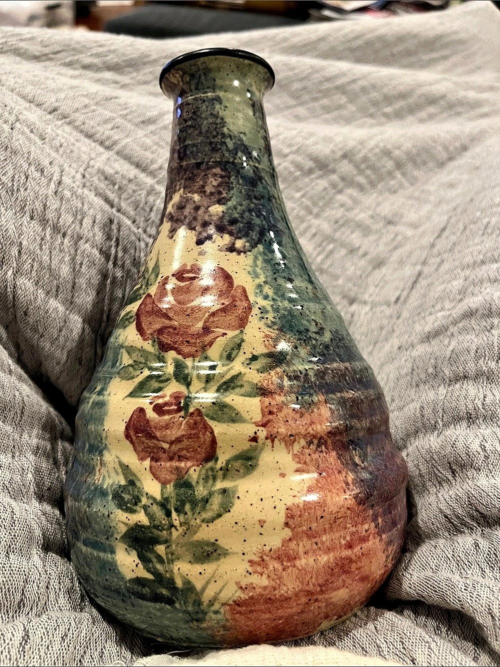 Hand-Painted Malsnee Art Pottery Floral Ceramic Vase